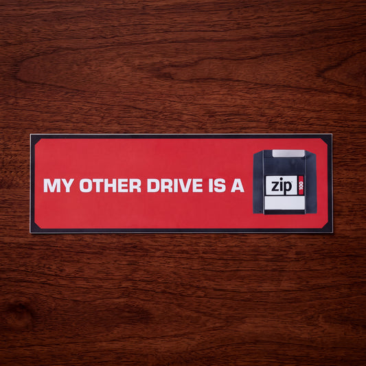 ZIP® RED BUMPER STICKER. 100MB.