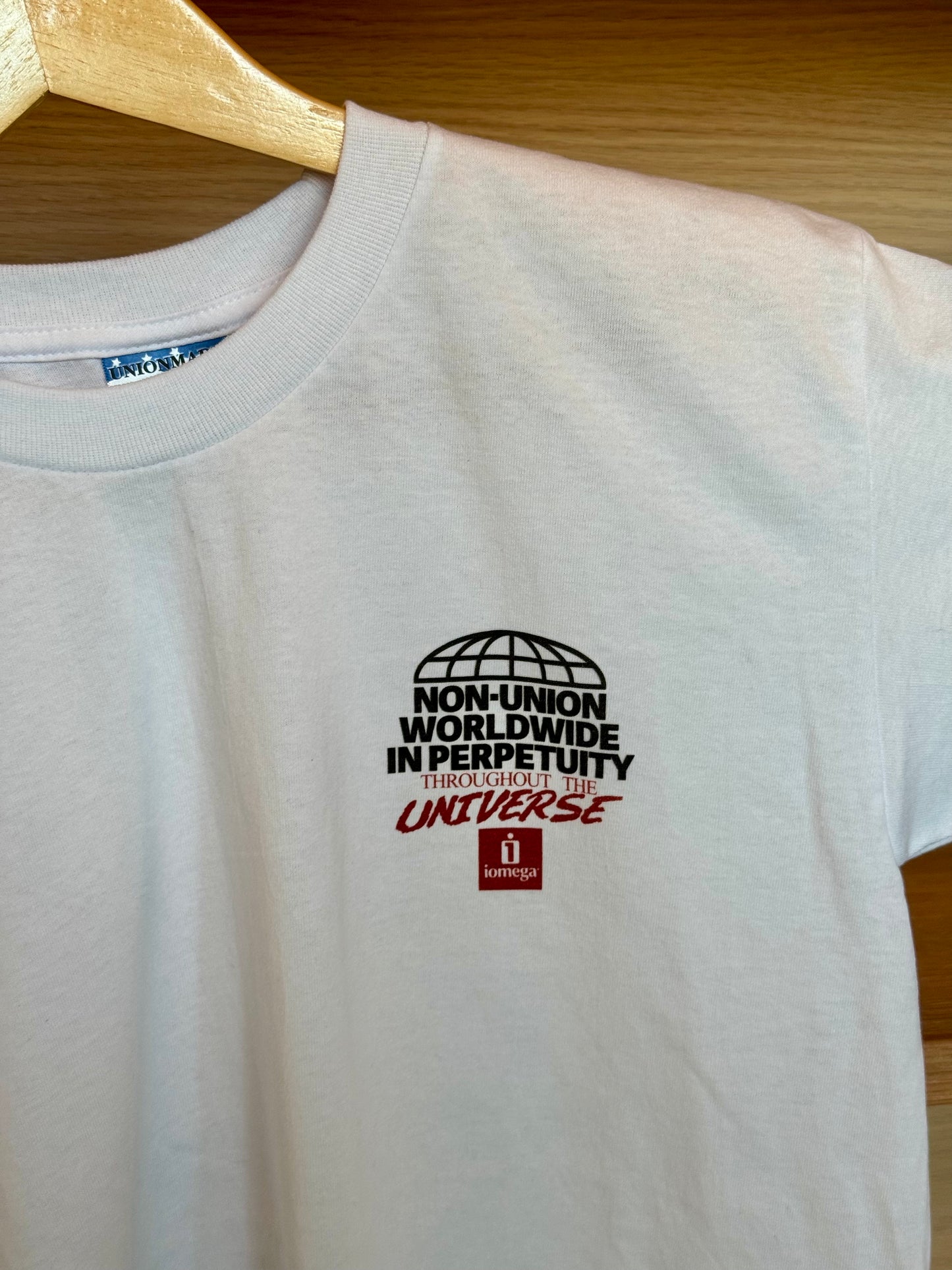 IOMEGA Non-Union Shirt detail view, officially licensed Iomega apparel