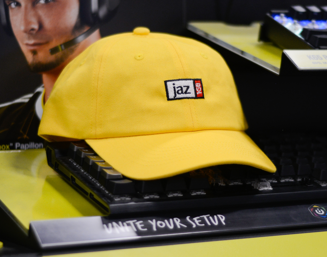 Officially licensed JAZ 1GB dad hat in classic yellow, 6-panel HEAD HAT with embroidered logo